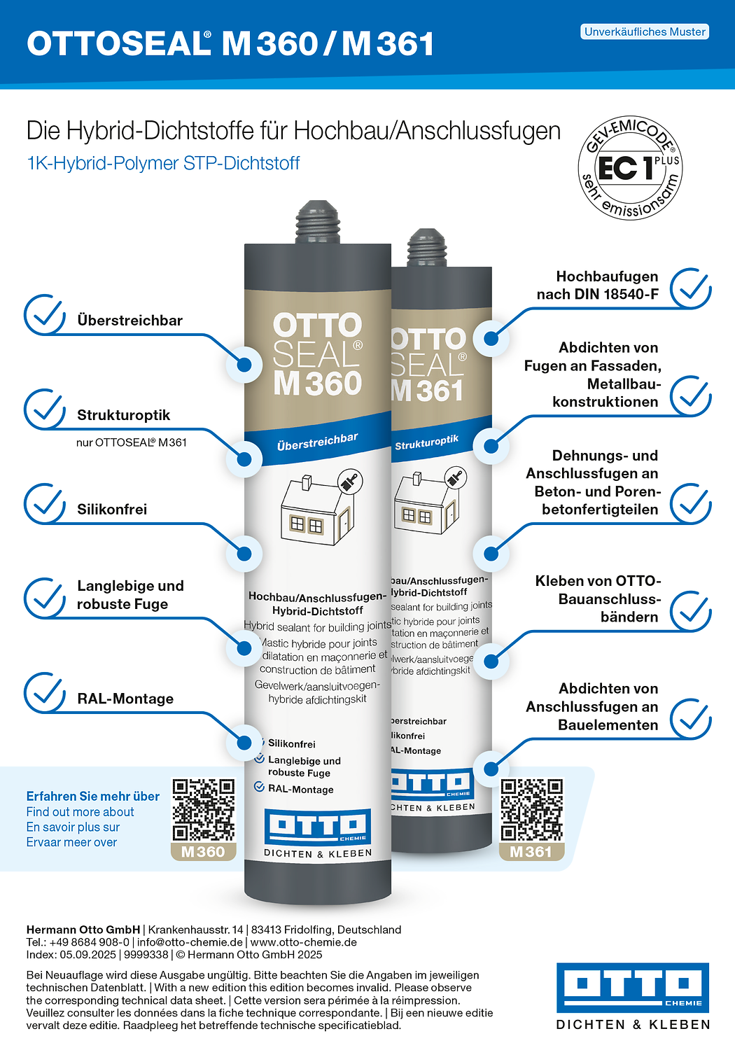 Ottoseal® M360 / M361 Farbtafel