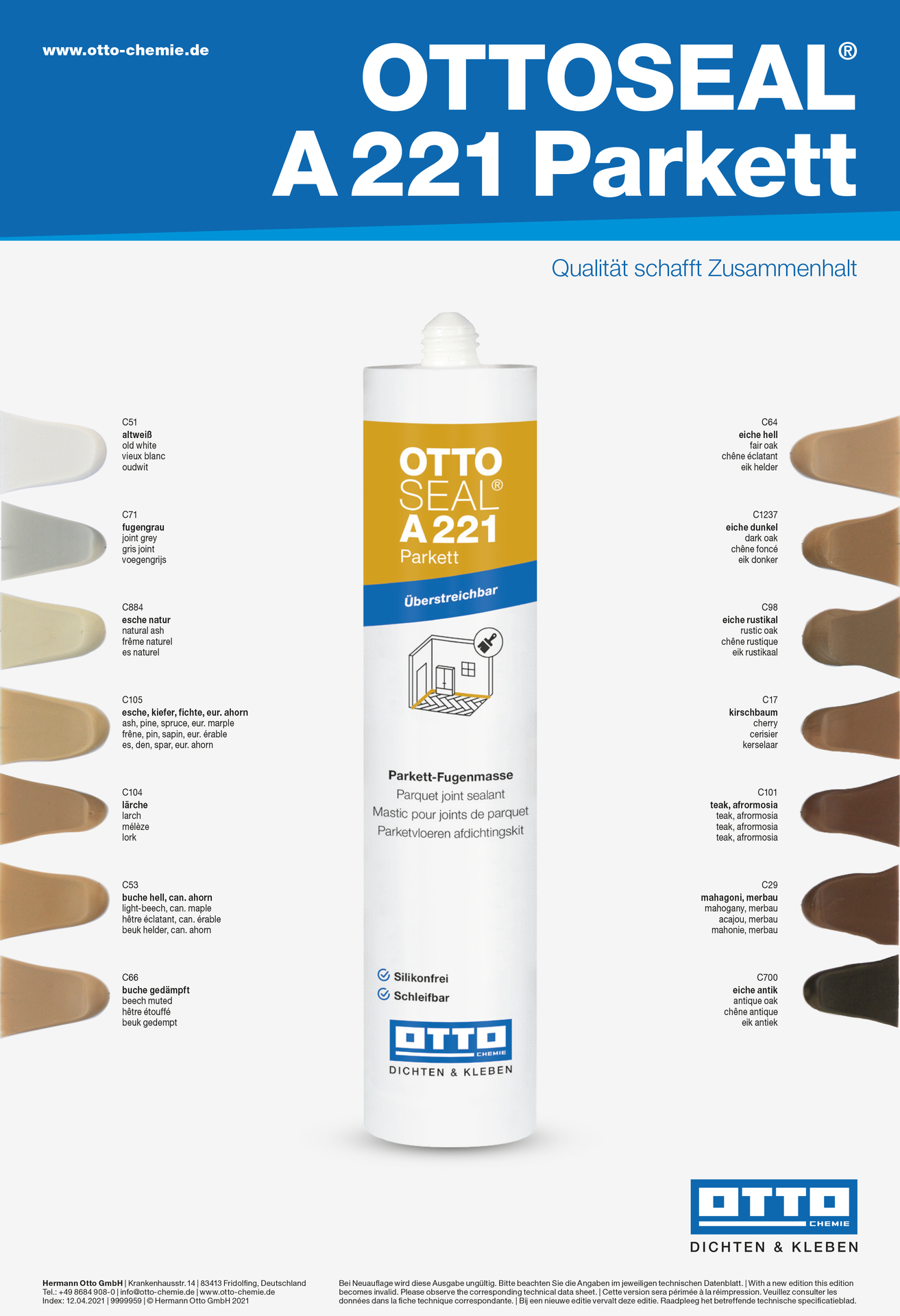 Ottoseal® A221 Parkett - Die siliconfreie, plastische Parkettfugenmasse 310 ml