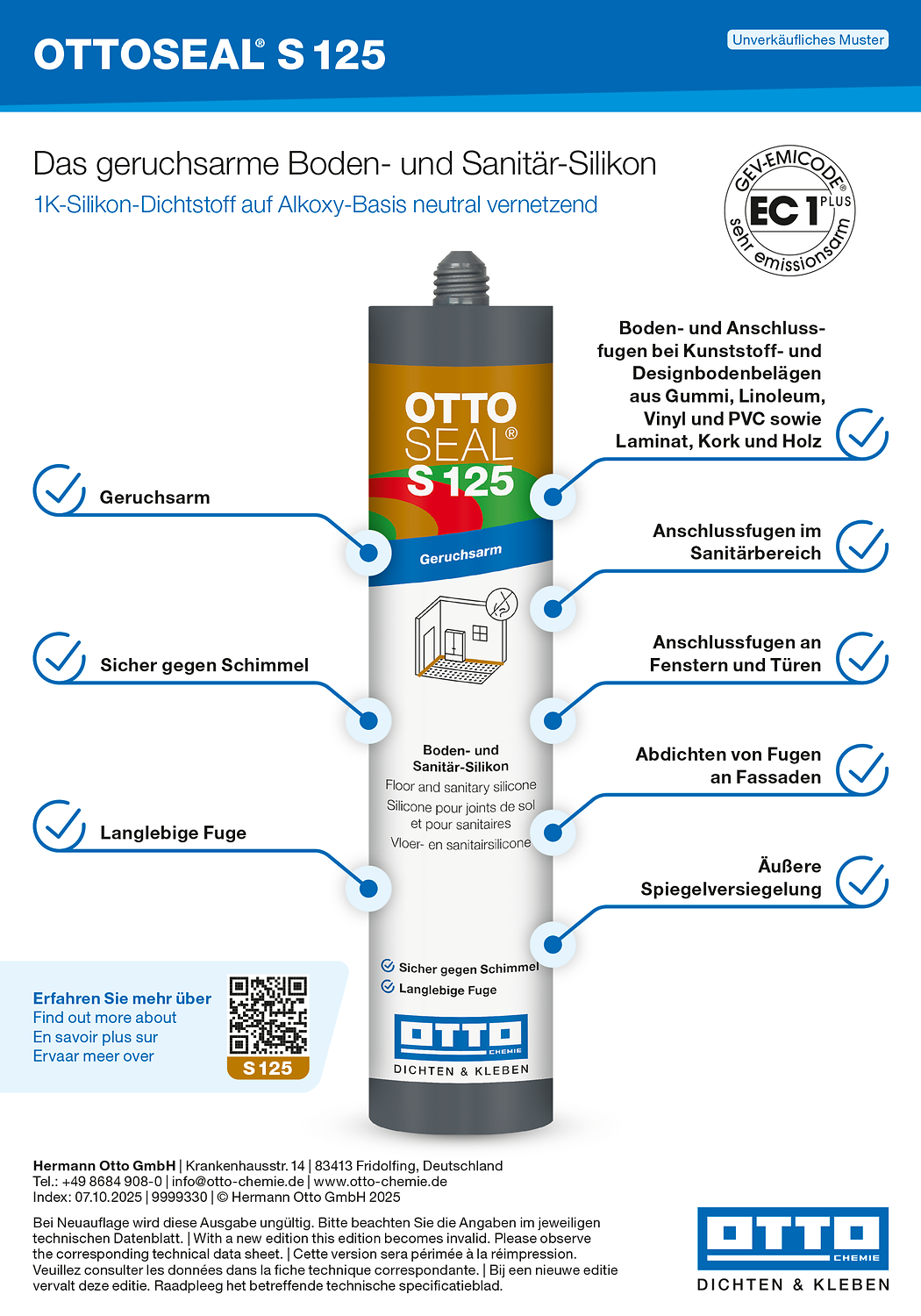 Ottoseal® S125 Verarbeiter-Farbtafel